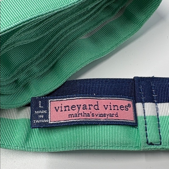 Vineyard Vines D-ring Ribbon belt Navy Green White Stripes‎ Men’s L - Picture 3 of 5